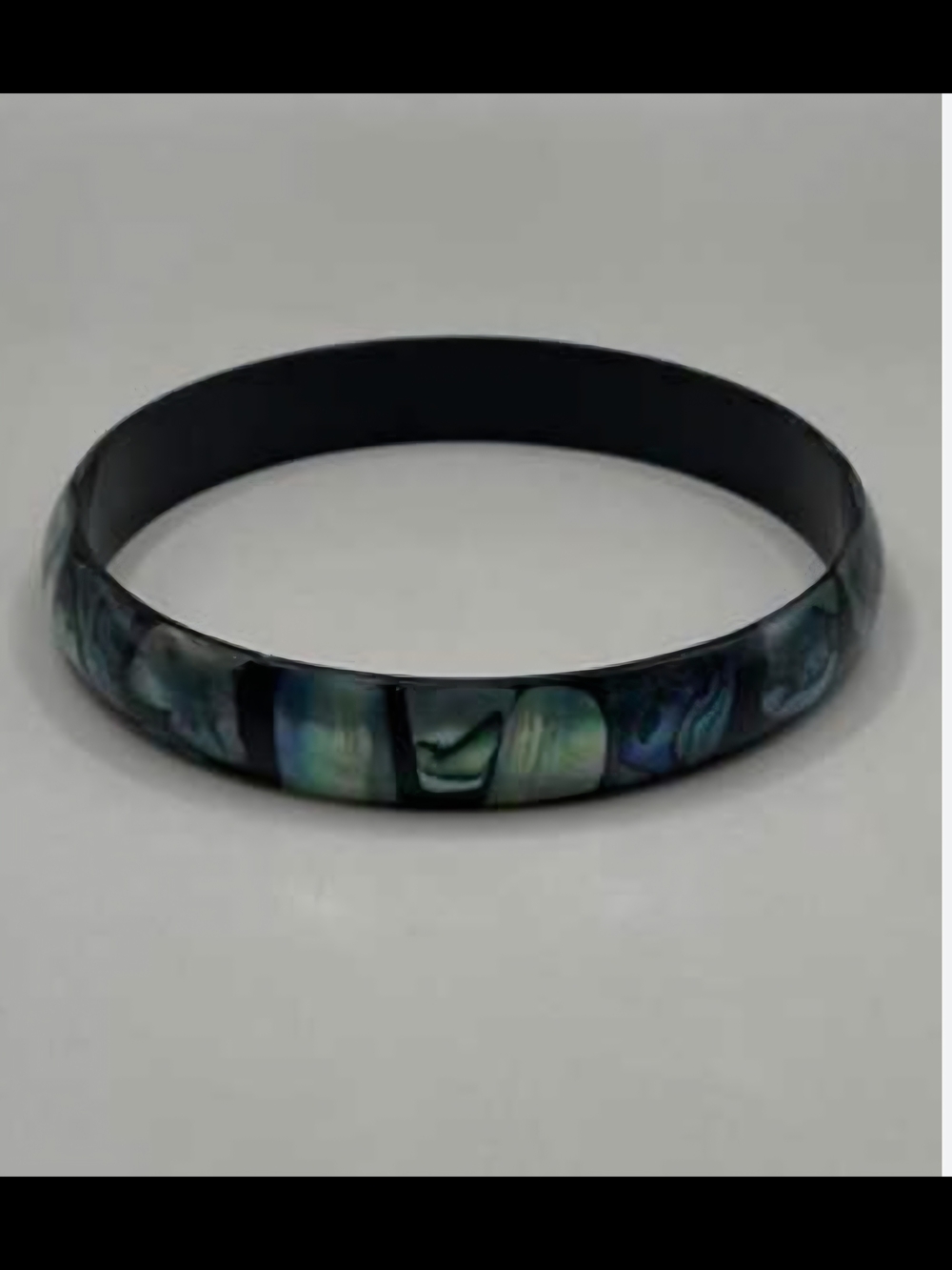 Black, Genuine Paua Shell Bangle Bracelet - Iridescent Green-Blue Shell